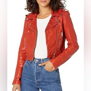 Lamarque Sz S Ciara Red Orange Motorcycle Biker Leather Jacket